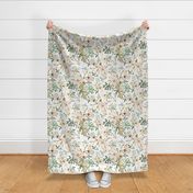 Large Green and Gold Cream Florals on White / Watercolor / Flowers