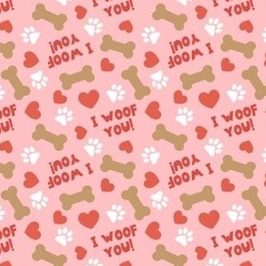 (small scale) I Woof You! - Dog Valentine's Day - Hearts & Paws - pink - LAD23