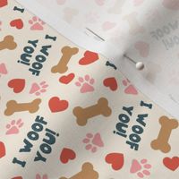 (small scale) I Woof You! - Dog Valentine's Day - Hearts & Paws -  blue on cream - LAD23