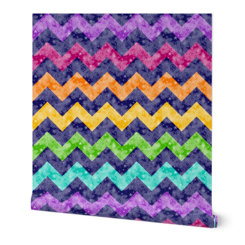 Rainbow Chevron Cheater Quilt Top - Twinkle Twinkle Rainbow Sky – Patchwork Zig Zag Quilt Design