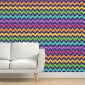 Rainbow Chevron Cheater Quilt Top - Twinkle Twinkle Rainbow Sky – Patchwork Zig Zag Quilt Design