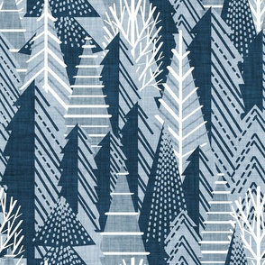  Normal scale // Winter forest //  pastel and nile blue faux textured cozy pine trees 