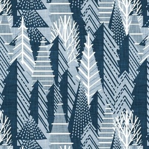 Small  scale // Winter forest //  pastel and nile blue faux textured cozy pine trees 