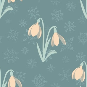 L ✹ Snowdrops and Snowflakes on Teal Background
