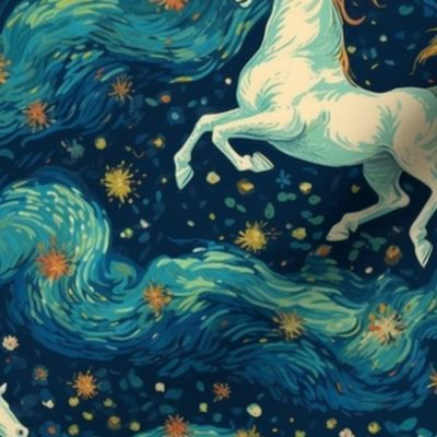 starry night flying horses inspired by vincent van gogh