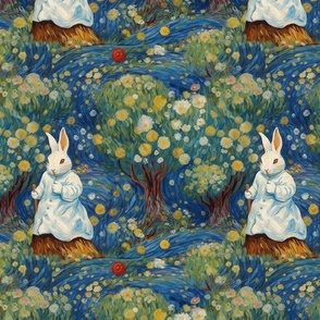 van gogh inspired anthro white rabbit lady botanical