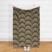 Serene palm Art Deco fern frond plume in charcoal black antique gold wallpaper 24 scale by Pippa Shaw