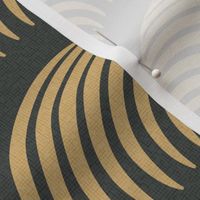 Serene palm Art Deco fern frond plume in charcoal black antique gold wallpaper 12 scale by Pippa Shaw