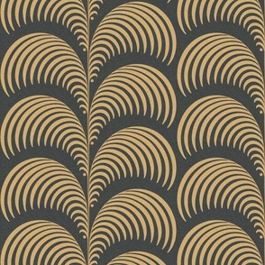 Serene palm Art Deco fern frond plume in charcoal black antique gold wallpaper 12 scale by Pippa Shaw