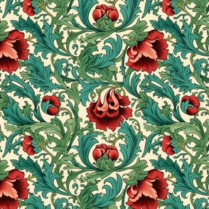 art nouveau red floral inspired by william morris