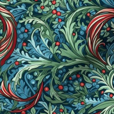 art nouveau mistle toe and candy canes inspired by William Morris