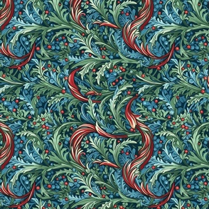 art nouveau mistle toe and candy canes inspired by William Morris
