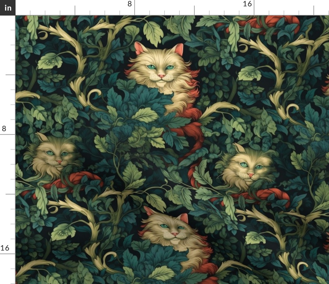 fluffy white cheshire cat inspired by william morris