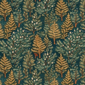 william morris inspired fir tree forest at yule