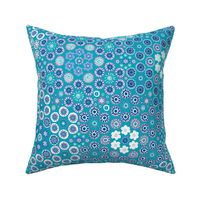 Hand Painted Geometric Patchwork Ditsy Floral in Turquoise, Purple and White (Large)