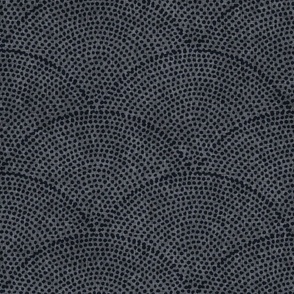 02 Serene Space- Relaxing Seigaiha Dots- Zen Arches- Abstract Boho Wallpaper- Bohemian Spa- Yoga Studio- Meditation Room- Japandi- Graphite- Black on Dark Gray- Neutral- Medium