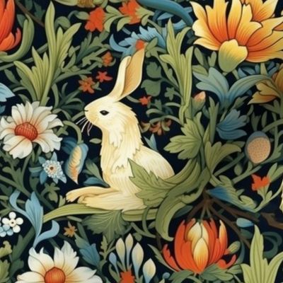 william morris inspired white rabbit botanical