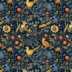 william morris inspired gold birds and sunflowers