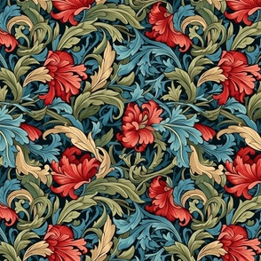 red and green floral botanical inspired by william morris