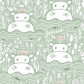 hippo swimmers sage green normal scale