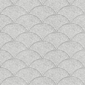 03 Serene Space- Relaxing Seigaiha Dots- Zen Arches- Abstract Boho Wallpaper- Bohemian Spa- Yoga Studio- Meditation Room- Japandi- Pewter Grey- Gray on White- Neutral- Small