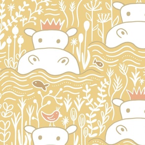 hippo swimmers sandy yellow wallpaper scale 