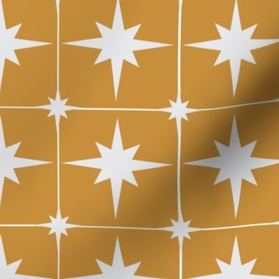 Medium Scale Italian Tile Style White Stars on a Golden Yellow background