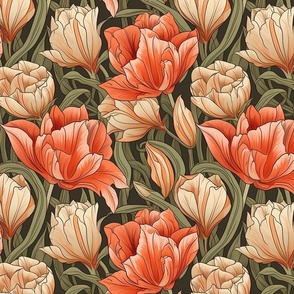 peach and orange tulip botanical inspired by william morris