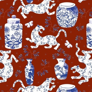 Chinoiserie tiger maroon