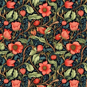 red tulip botanical inspired by william morris