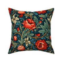 red floral botanical inspired by william morris