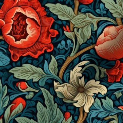 red floral botanical inspired by william morris