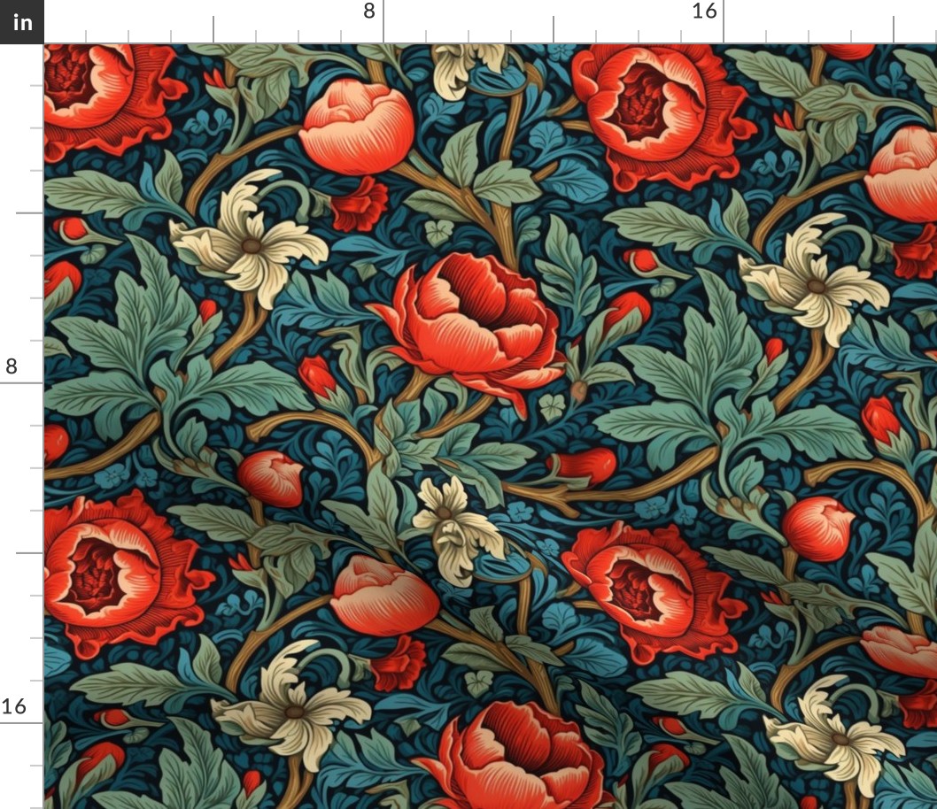 red floral botanical inspired by william morris