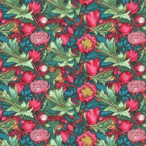 green and red art nouveau floral inspired by william morris