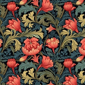 red and green floral inspired by william morris
