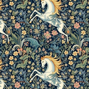 golden horse of flowers inspired by william morris