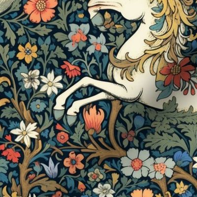 floral white horses inspired by william morris
