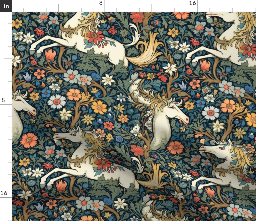 floral white horses inspired by william morris