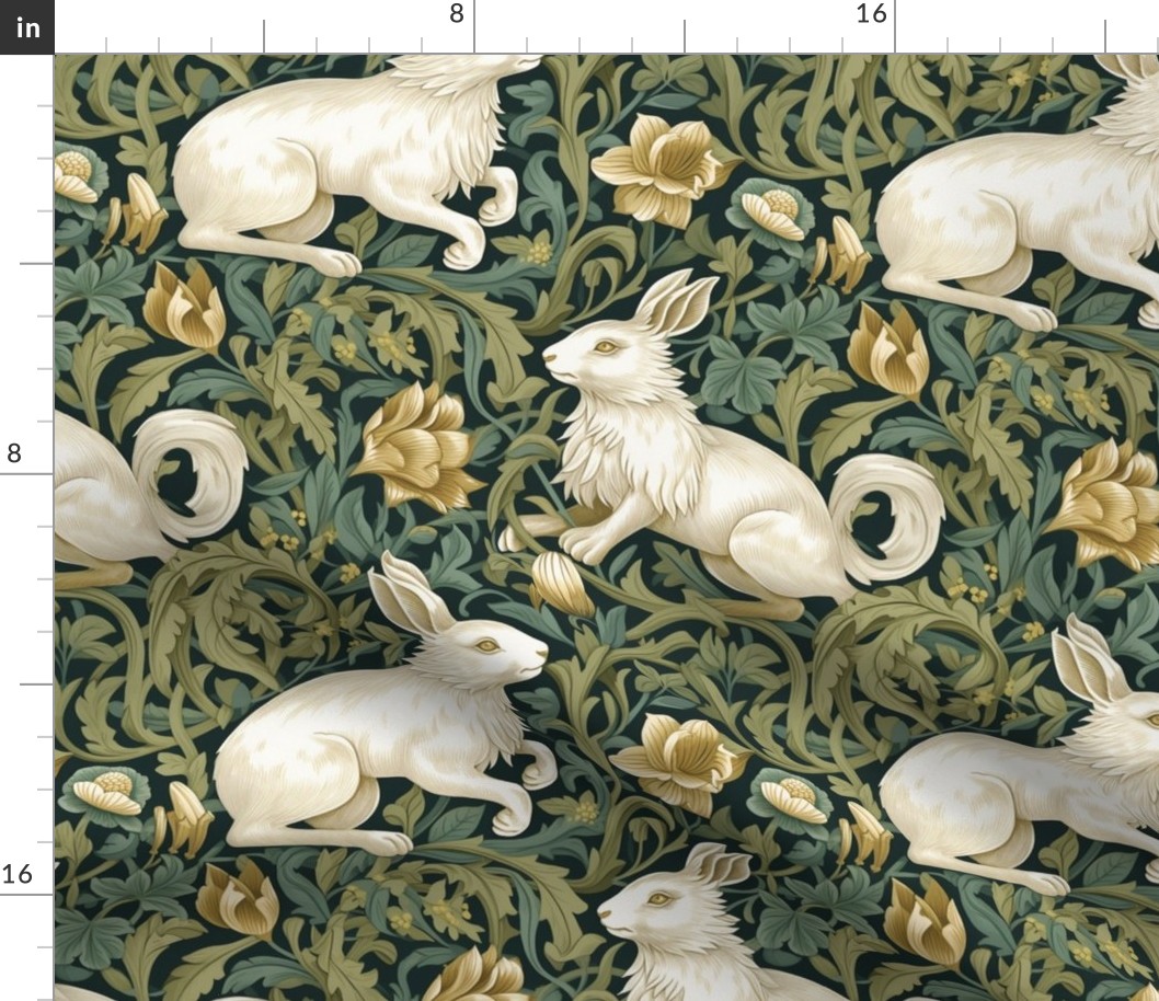 wonderland white rabbit inspired by william morris