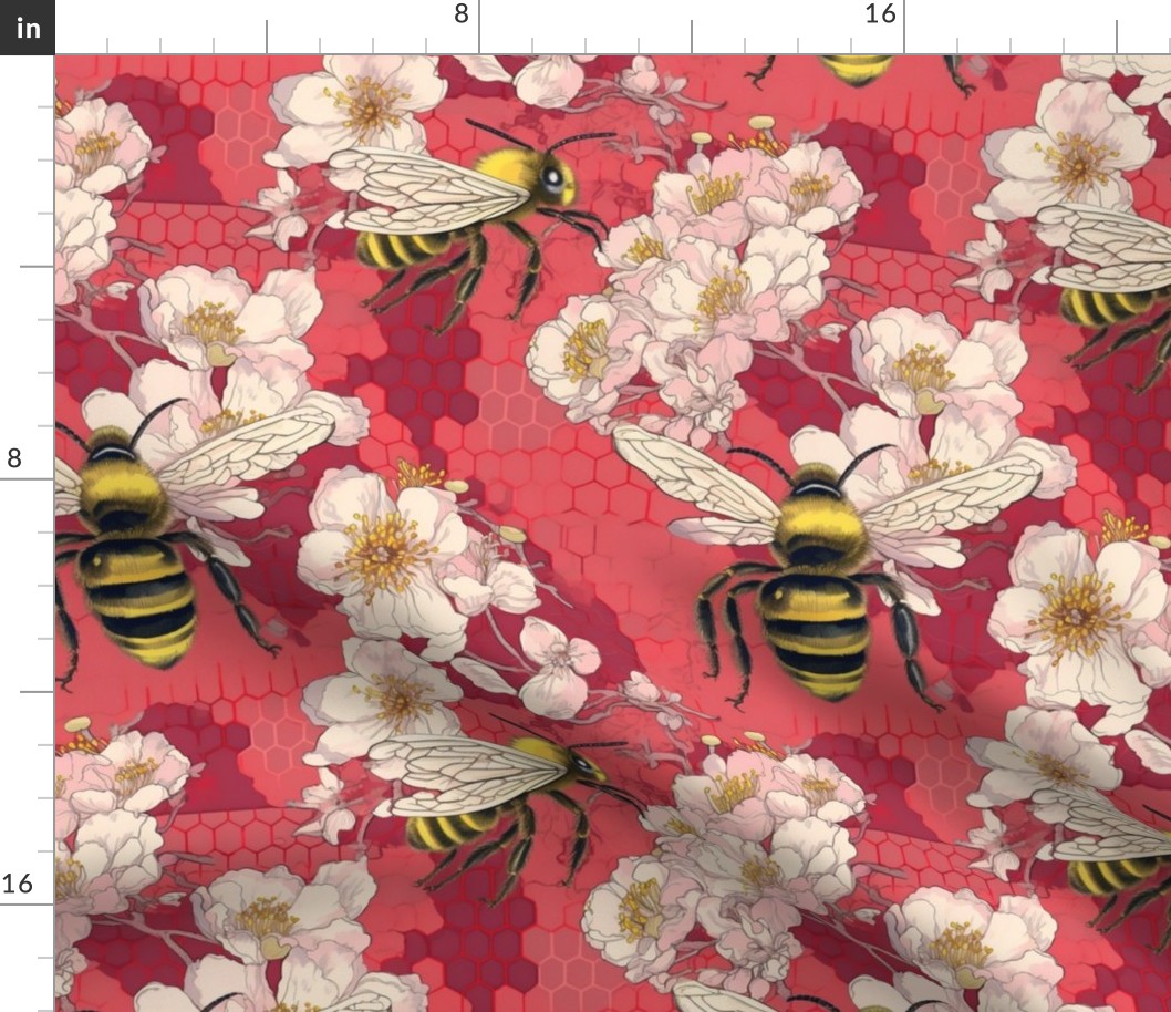 bees on the cherry blossoms inspired by yoshitoshi