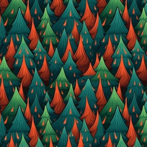 christmas tree forest in orange and green