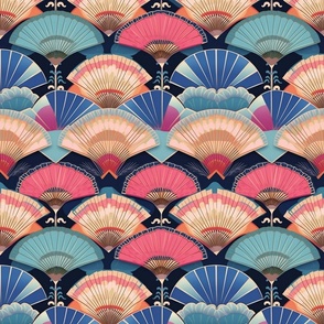 art nouveau japanese fans in the pink and blue