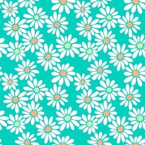 Daisies on Teal Green - Tiny