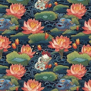 monsters among the red lotus flowers