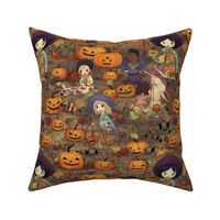 anime halloween girl with pumpkins