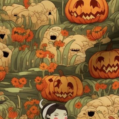 anime ghost girl in the pumpkin patch
