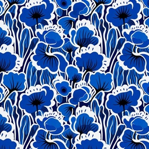 Indigo Floral Outlines - Bold Blue Botanical Art