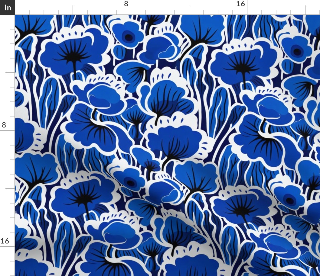 Indigo Floral Outlines - Bold Blue Botanical Art