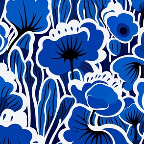 Jumbo Indigo Floral Outlines - Bold Blue Botanical Art