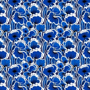 Small Indigo Floral Outlines - Bold Blue Botanical Art